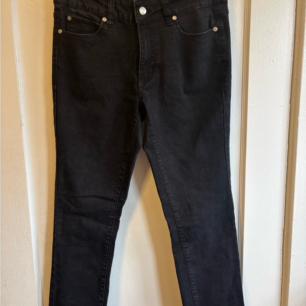 Tahari Olivia Mid-Rise Slim Straight Jeans in Black